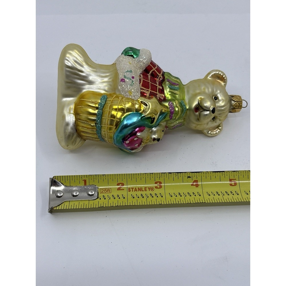 Old World Style Blown Glass Christmas Gold Teddy Bear Tree Ornament - Picture 3 of 3